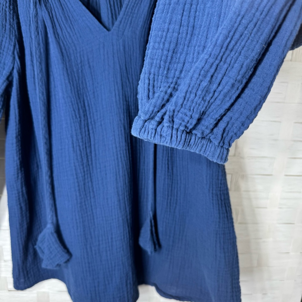 Just Living Navy Peasant Romantic Mock Ruffle Collar Long Sleeve Size Medium - Picture 4 of 9